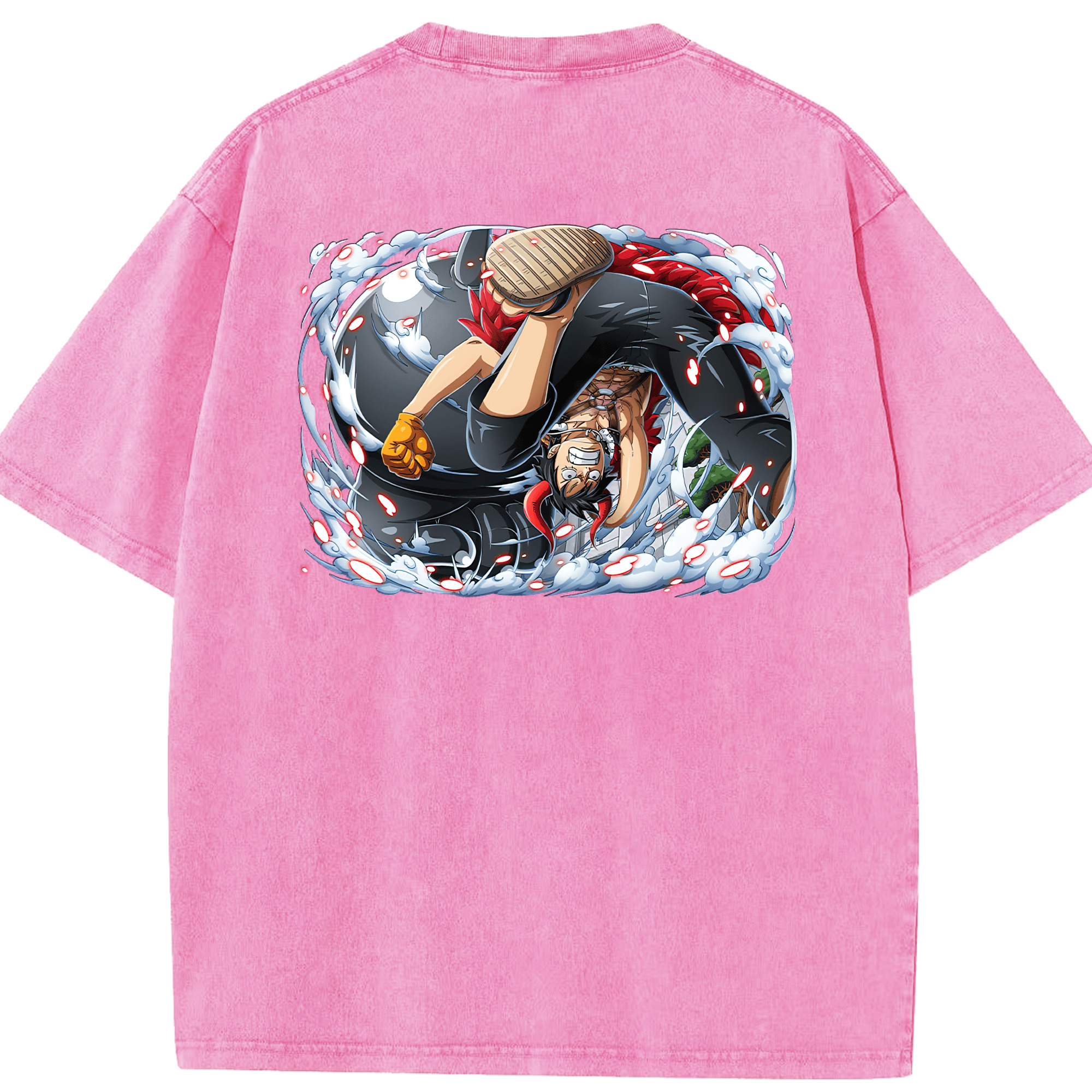 ワンピース モンキー・D・ルフィ ONE PIECE Monkey D. Luffy 綿100% ヴィンテージ風 半袖Tシャツ（背面プリント）